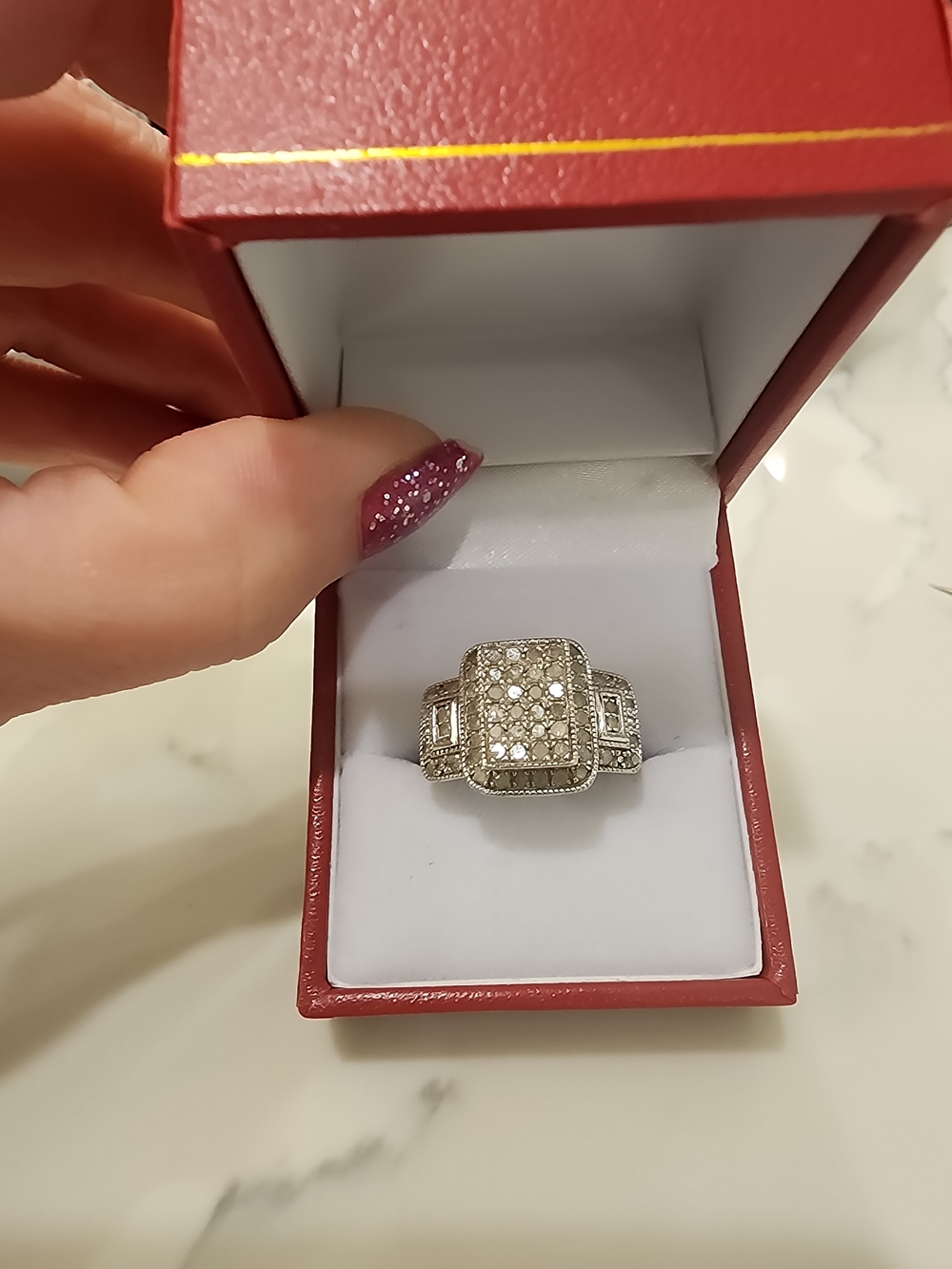 Vintage Genuine Diamond Cluster Square Halo Ring Size 7 -